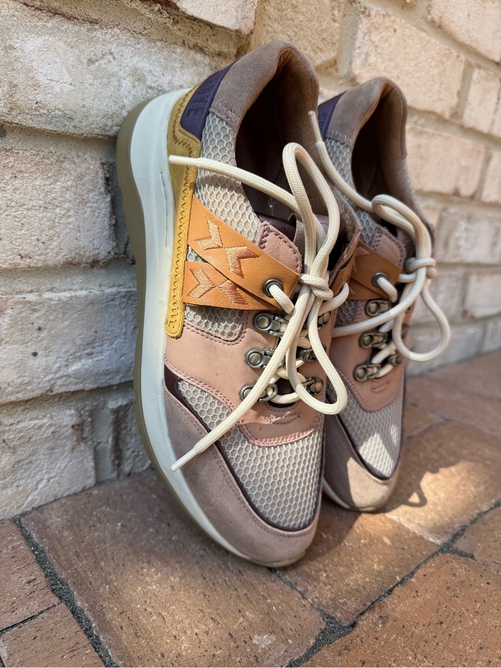 Frye Women's Taupe, Pink and Tan Mixed-Material Sneakers